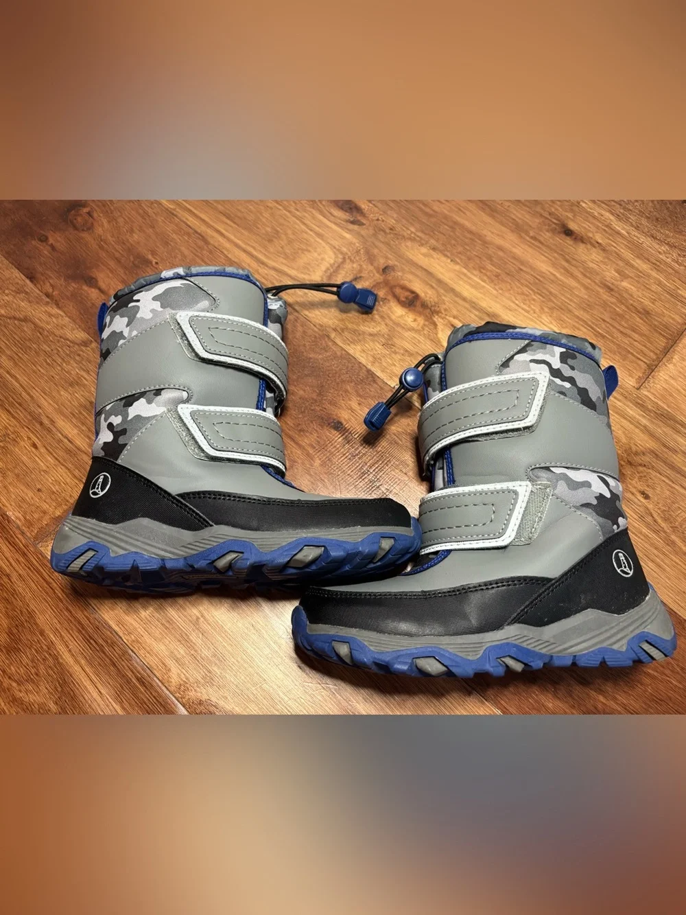 Lands End Snow Flurry Kids Insulated Winter Boots Gray Blue Camo - Size 12M